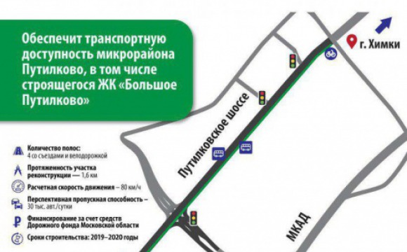 Реконструкция Путилковского шоссе в Красногорске стартует в июле