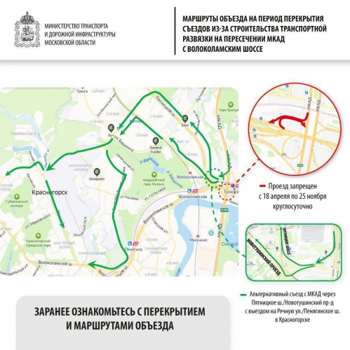Красногорским водителям рекомендуют выбирать пути объезда на Волоколамском шоссе