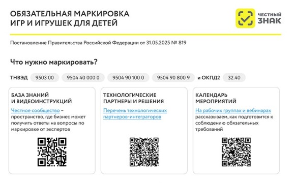 Обязательная маркировка игр и игрушек для детей