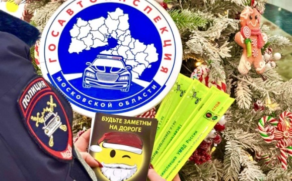 В день рождения Деда Мороза,сотрудники Подмосковной Госавтоинспекции провели — акцию «Засветись!».