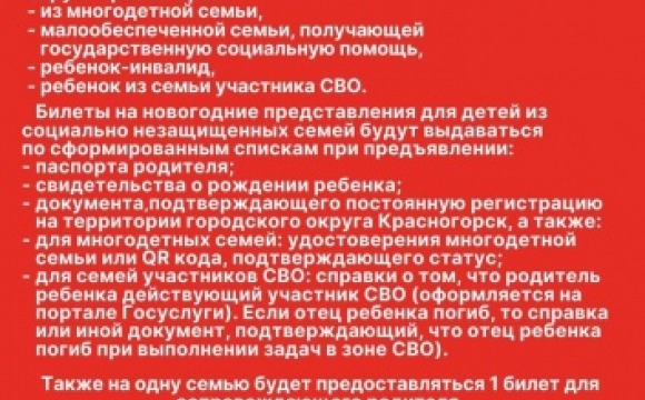 Билеты на новогоднее представление для всей семьи «По щучьему велению» в ДК «Подмосковье» для детей из социально незащищенных семей городского округа Красногорск