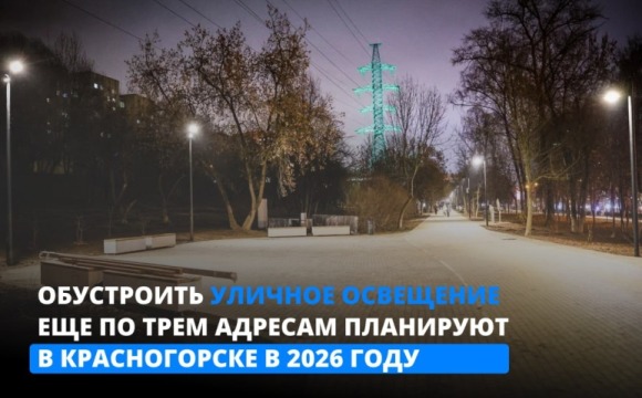 Обустроить уличное освещение еще по трем адресам планируют в Красногорске в 2026 году