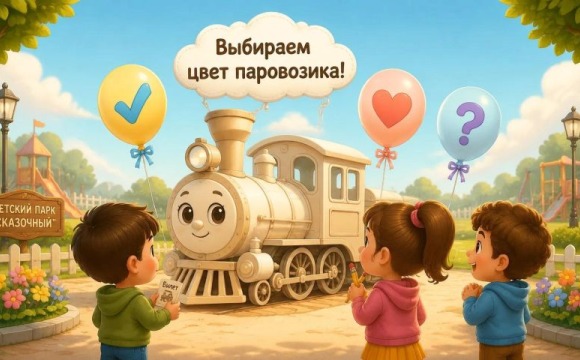 Выбираем цвет паровозика из Ромашкова в Детском городке «Сказочный»