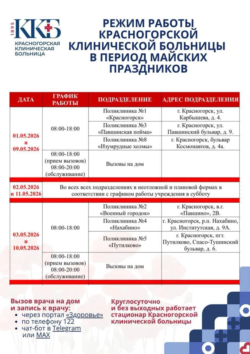 Медицинские организации изменят график работы в праздничные и выходные дни