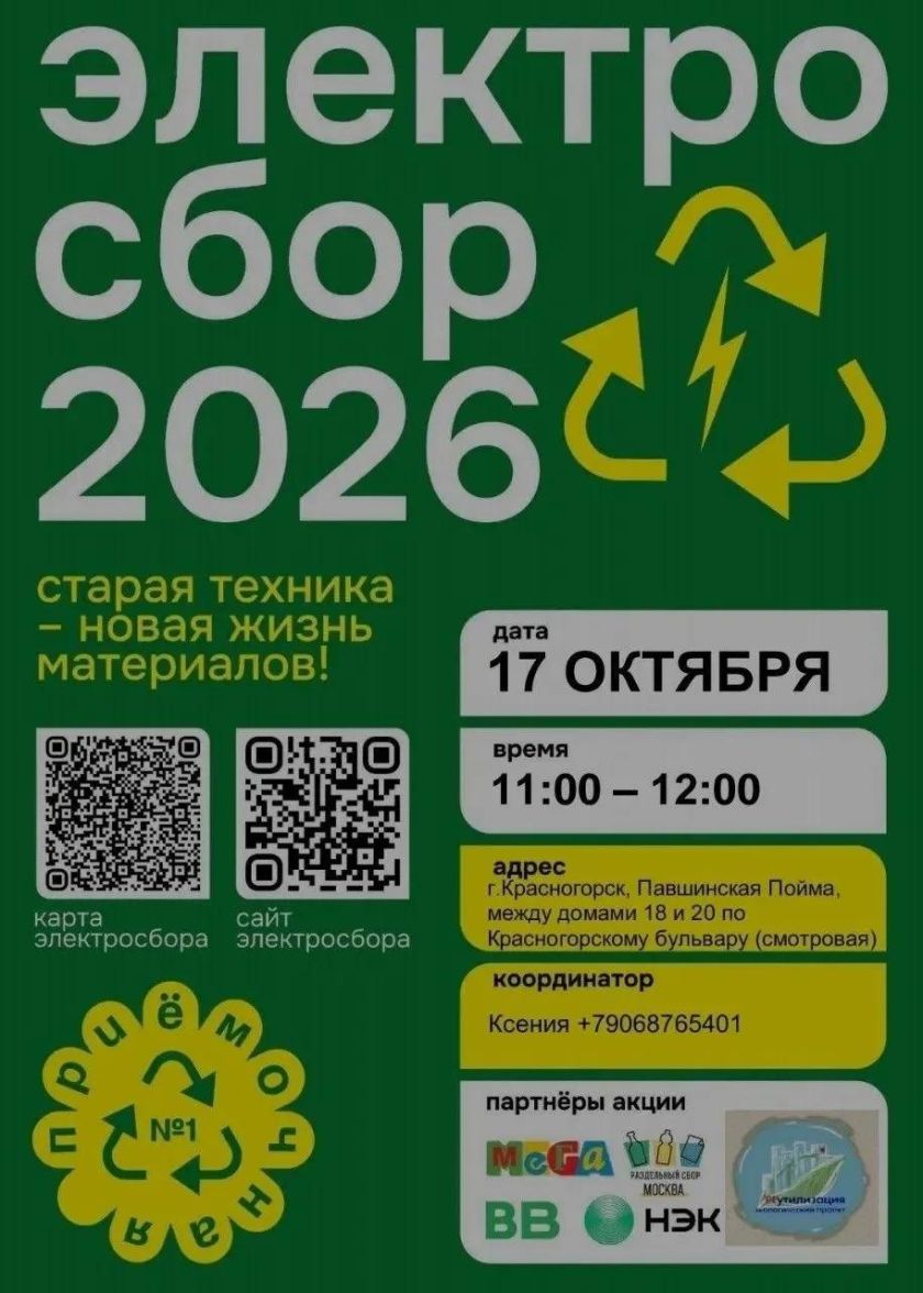 Жители Красногорска смогут сдать электрохлам в переработку 17 октября