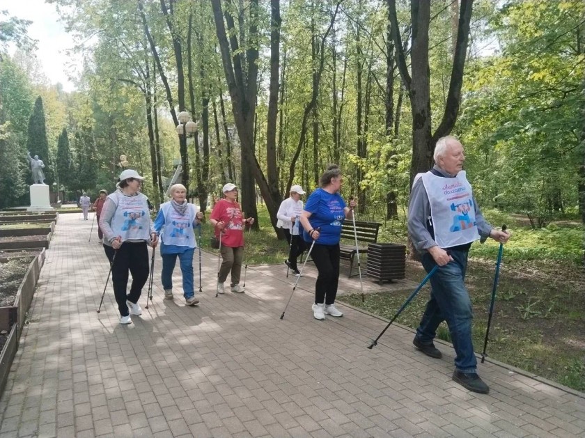 Марафон по скандинавской ходьбе в Красногорске для участников центра «Активное долголетие»