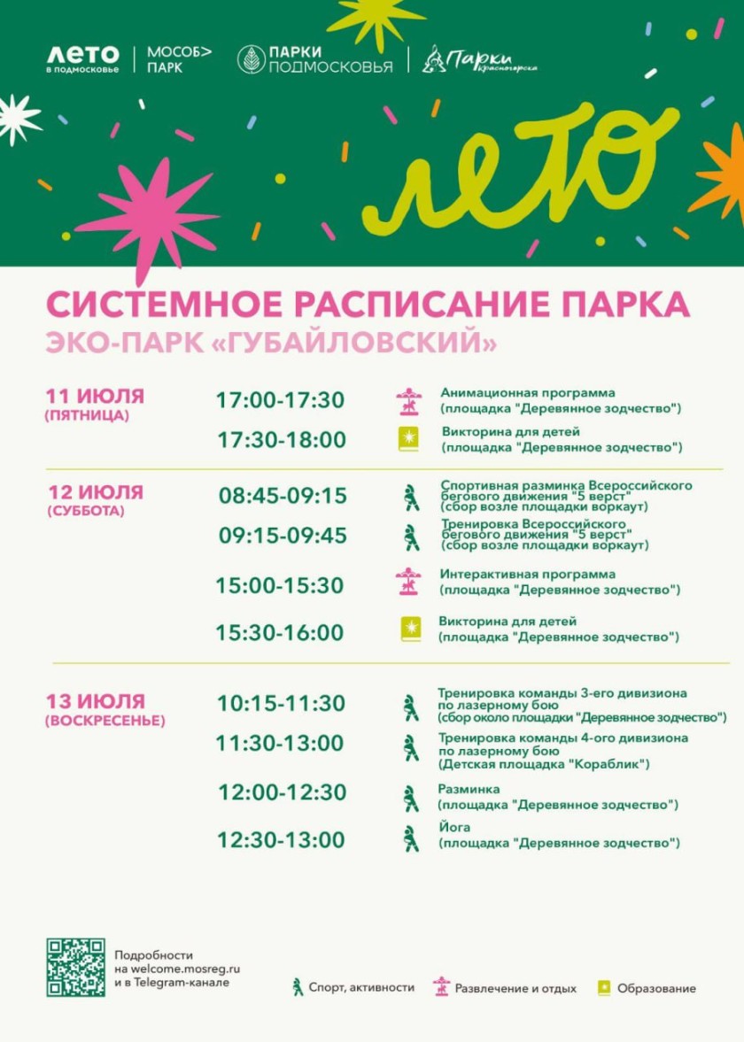 Афиша мероприятий на парковых территориях с 7 по 13 июля