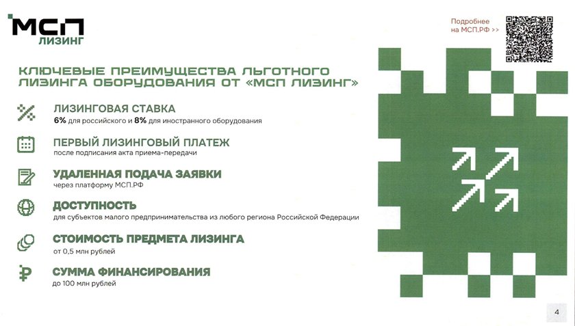 АО «МСП Лизинг» реализует программу льготного лизинга нового оборудования для субъектов малого предпринимательства