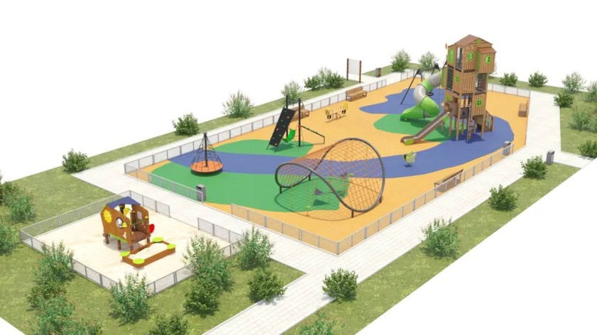 Работы по обустройству детской игровой площадке идут во дворе дома №45 по улице Ленина в Красногорске