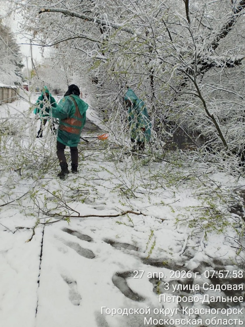 Сотрудники городских служб Красногорска продолжают работы по ликвидации последствий снегопада