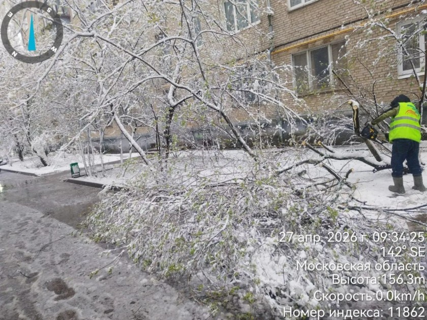 Сотрудники городских служб Красногорска продолжают работы по ликвидации последствий снегопада