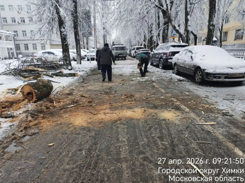 Сотрудники городских служб Красногорска продолжают работы по ликвидации последствий снегопада