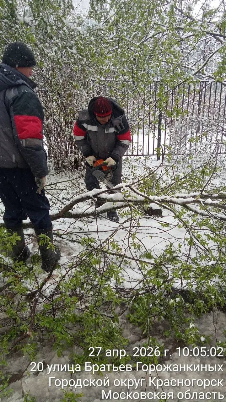 Сотрудники городских служб Красногорска работают в усиленном режиме после обильного снегопада